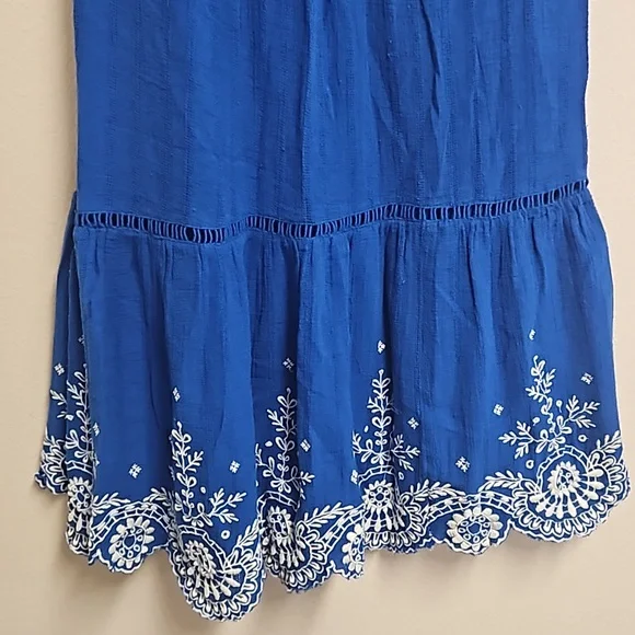 Anthropologie Meadow Rue sleeveles blue dress embroidered scallop hem women's 0 - Picture 9 of 15